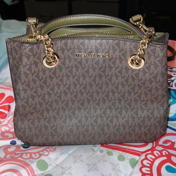 green and brown michael kors bag